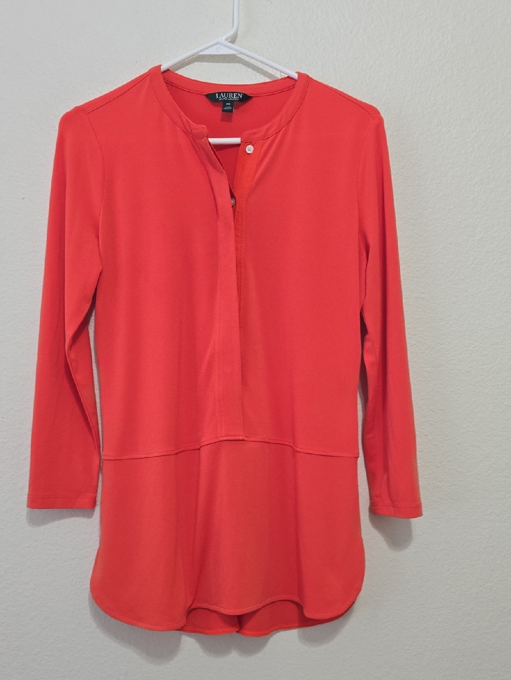 Lauren Ralph Lauren Coral Button-Front Henley Tunic M